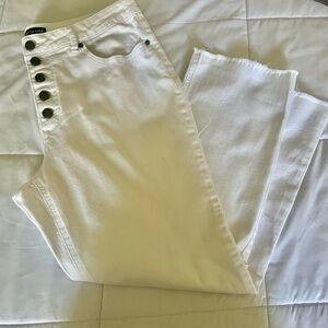 Kenneth Cole Women's White, Ankle Cropped, Button Fly, Size 14 Jeans
